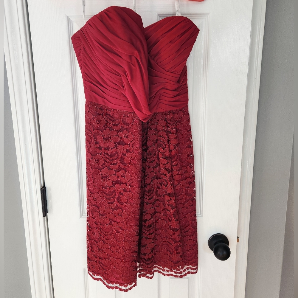 David's Bridal Red Lace Bridesmaids Dress